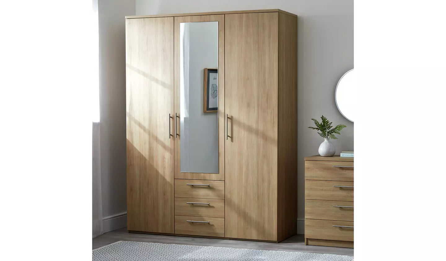 Brisbane 3 Door 3 Drawer Wardrobe – Oak